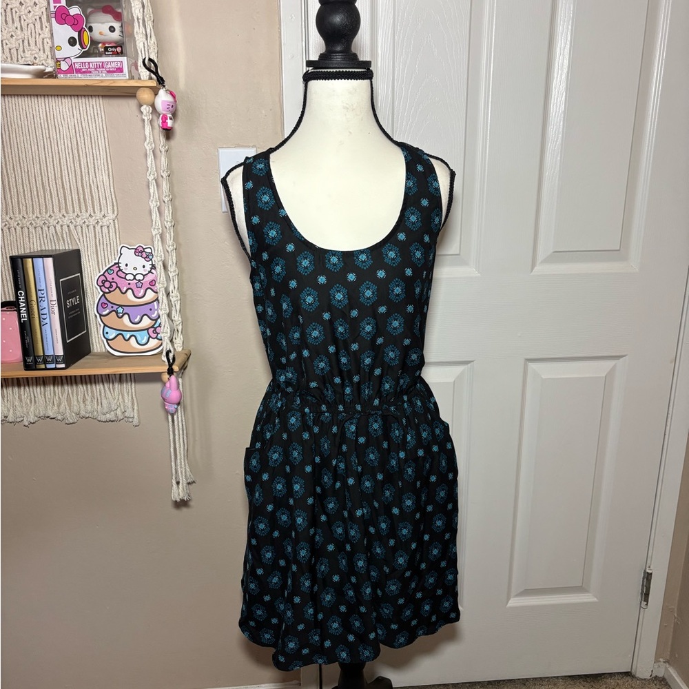 Cotton On Black Dress with Blue Floral Pattern